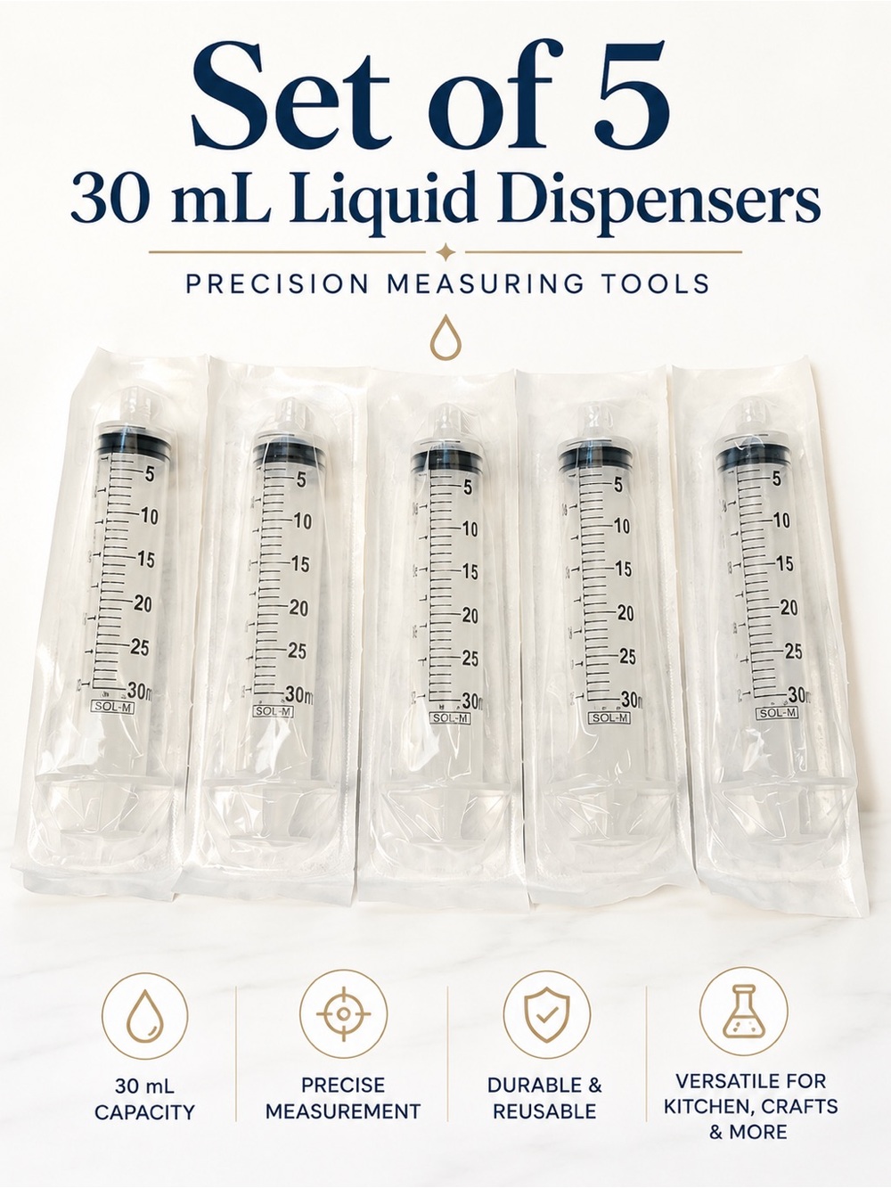 Set of 5 Liquid Precision Dispensers / Measuring Tools 30 ml